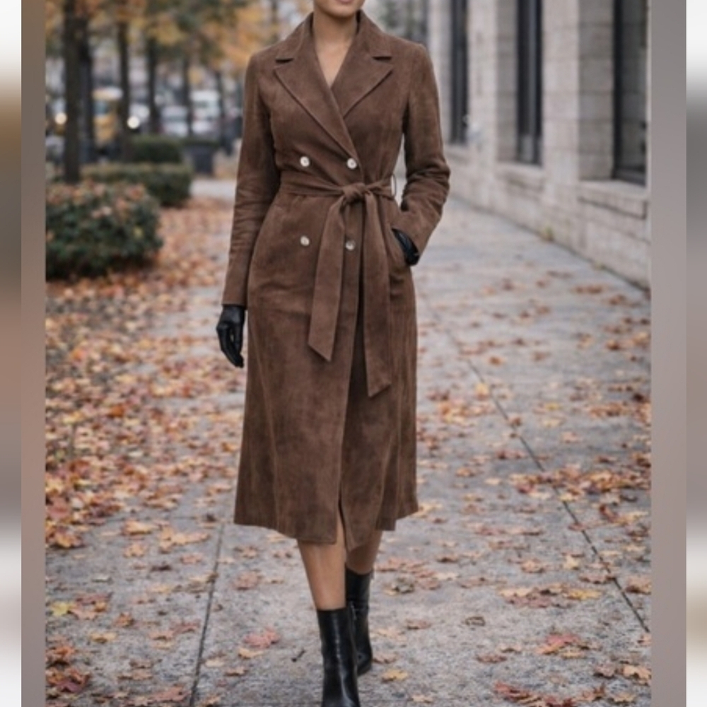 REBECCA MINKOFF Suede Long Trench Coat